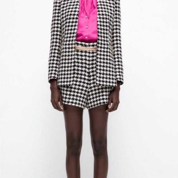 ZARA - Houndstooth Tweed High Waist Shorts sz L - Picture 3 of 10